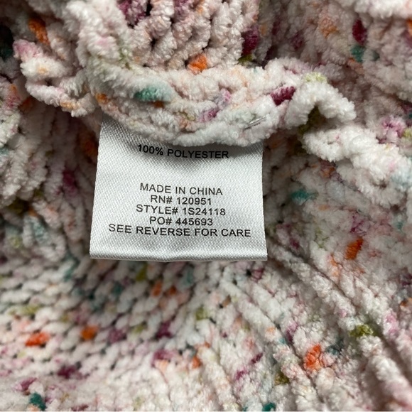 Pink Rose Sweater Womens Size Large Multicolor Confetti Chenille Cable Knit Crop - Picture 4 of 5